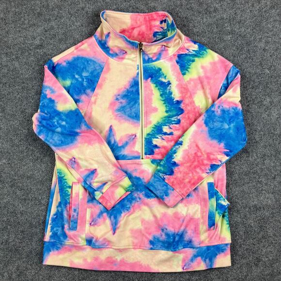 Tie-Dye 1/4 Zip Pullover Womens Size L Pink Blue Multicolor Casual Top Oversize - Picture 1 of 9